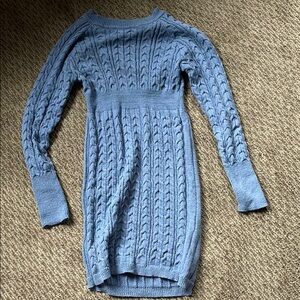 Blue Cable Knit Sweater Dress